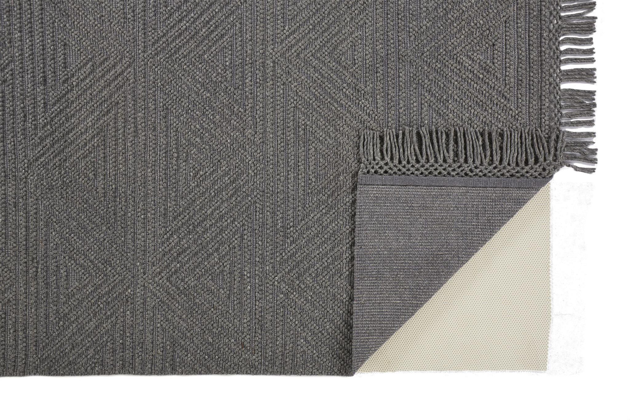 8" X 10" Gray Wool Geometric Hand Woven Area Rug With Fringe