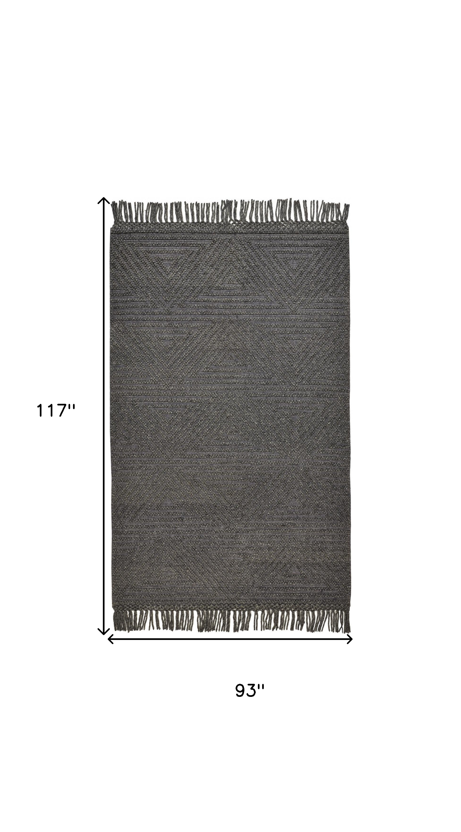 8" X 10" Gray Wool Geometric Hand Woven Area Rug With Fringe