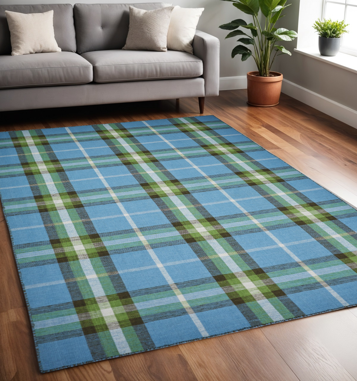 5" X 8" Blue and Green Abstract Hand Woven Area Rug