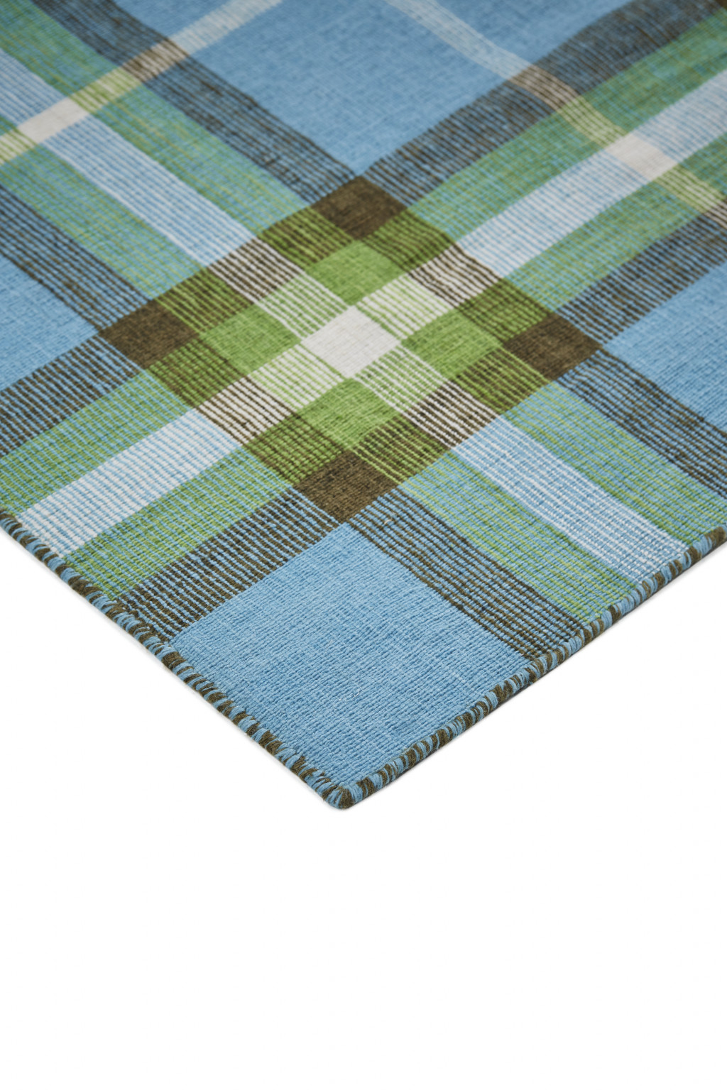 5" X 8" Blue and Green Abstract Hand Woven Area Rug