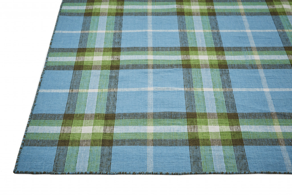 5" X 8" Blue and Green Abstract Hand Woven Area Rug