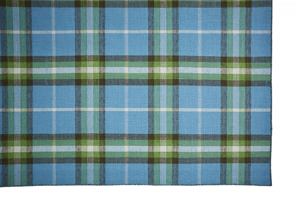 5" X 8" Blue and Green Abstract Hand Woven Area Rug