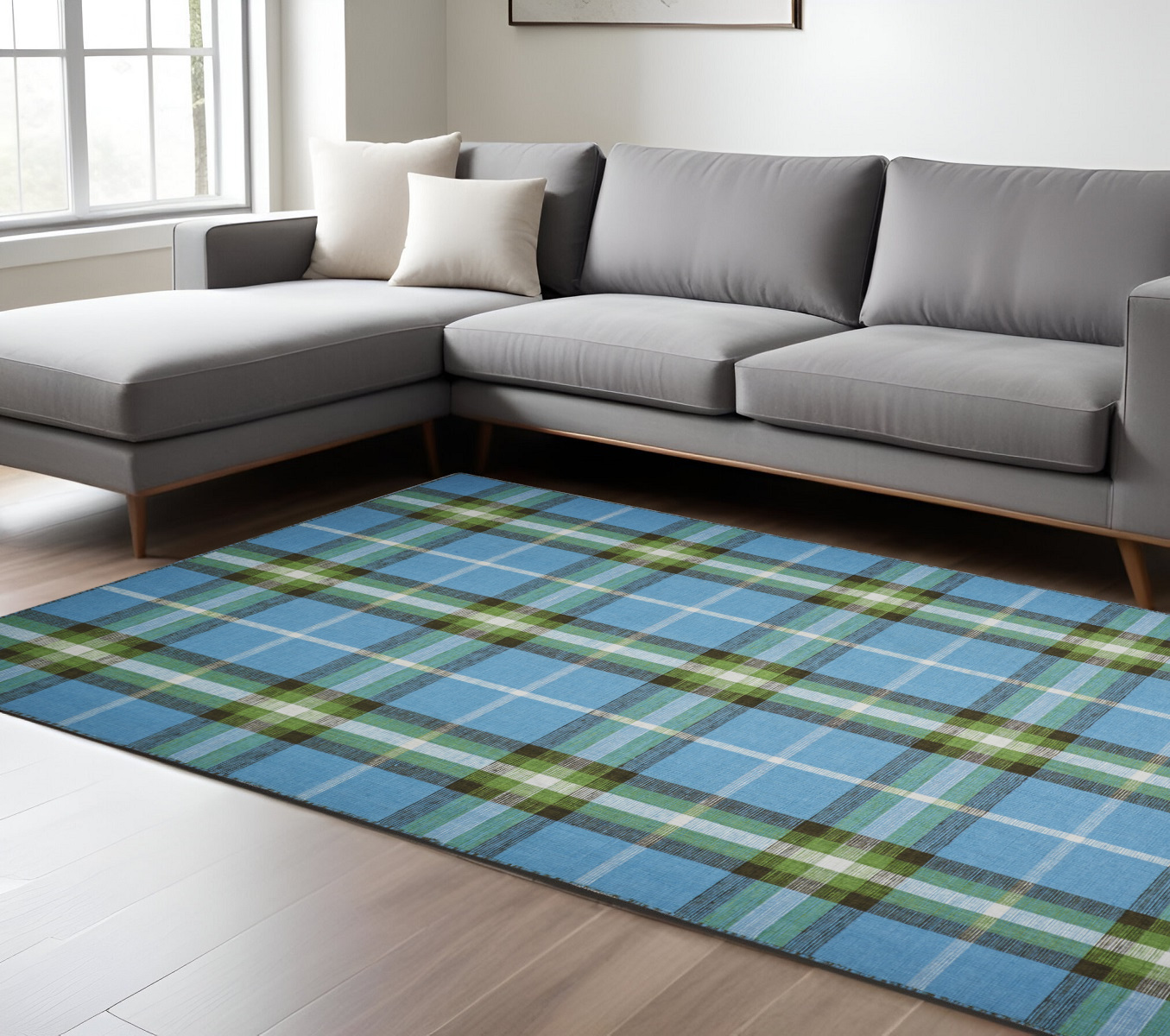 8" X 10" Blue and Green Abstract Hand Woven Area Rug