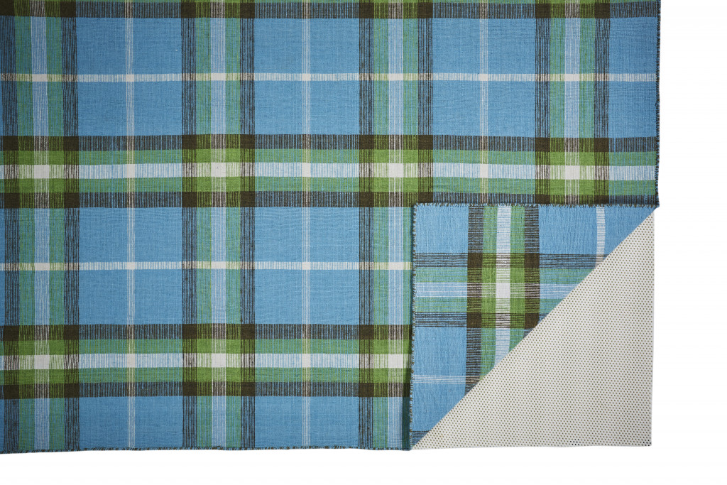 8" X 10" Blue and Green Abstract Hand Woven Area Rug