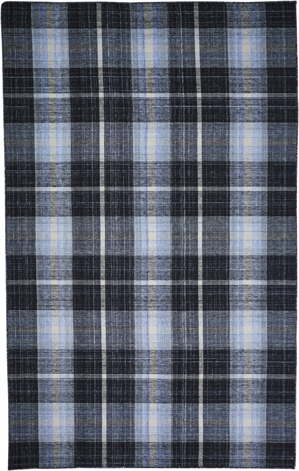 8" X 10" Black Blue And White Abstract Hand Woven Stain Resistant Area Rug