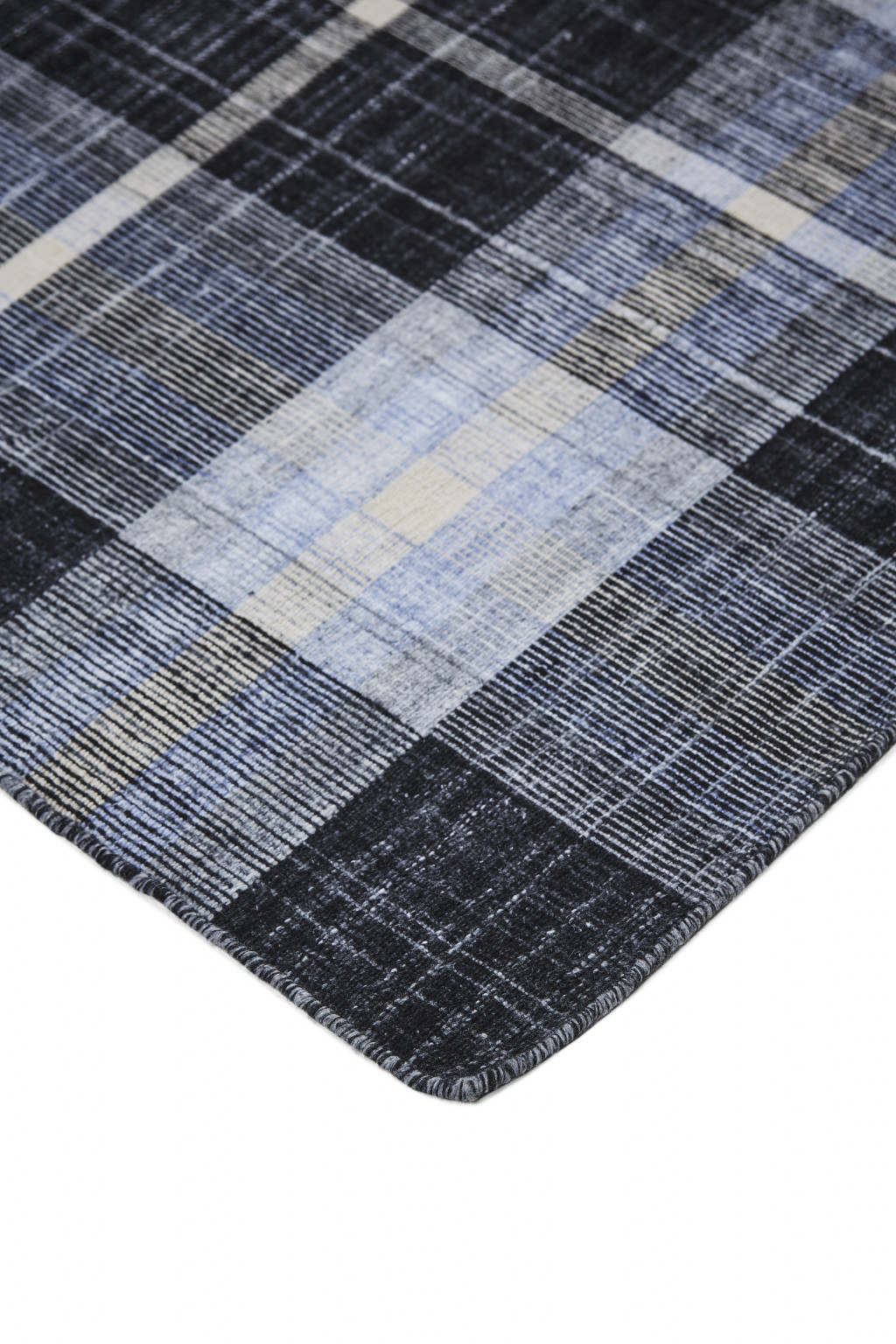 8" X 10" Black Blue And White Abstract Hand Woven Stain Resistant Area Rug