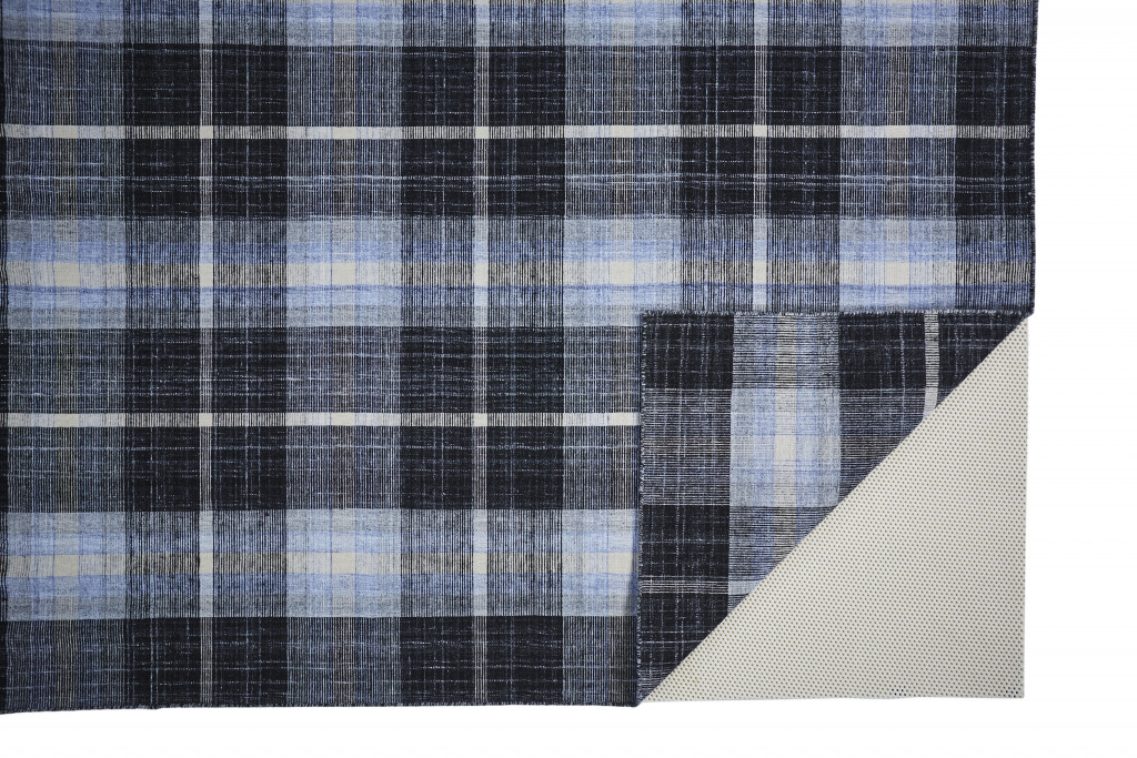 8" X 10" Black Blue And White Abstract Hand Woven Stain Resistant Area Rug