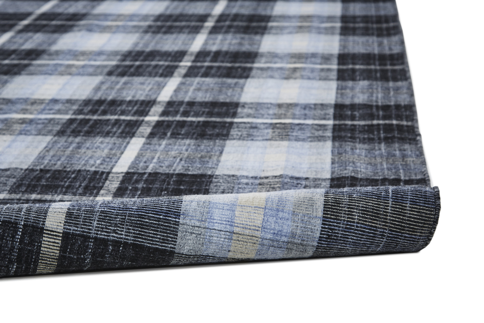 8" X 10" Black Blue And White Abstract Hand Woven Stain Resistant Area Rug