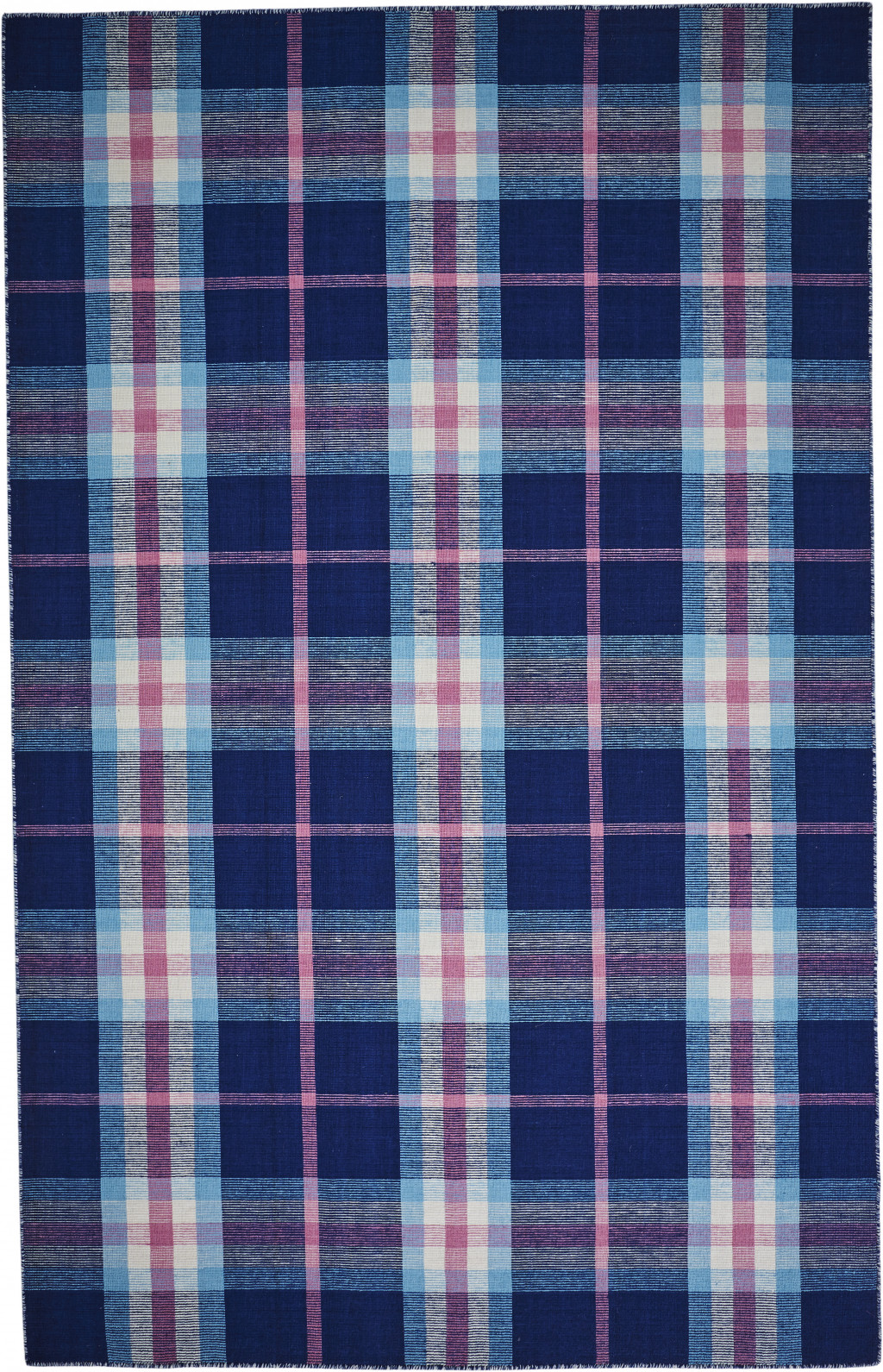 5 X 8 Blue Pink And White Abstract Hand Woven Stain Resistant Area Rug