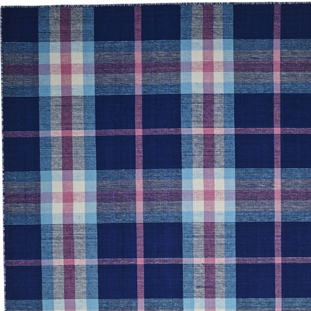 8" X 10" Blue and Pink Abstract Hand Woven Area Rug
