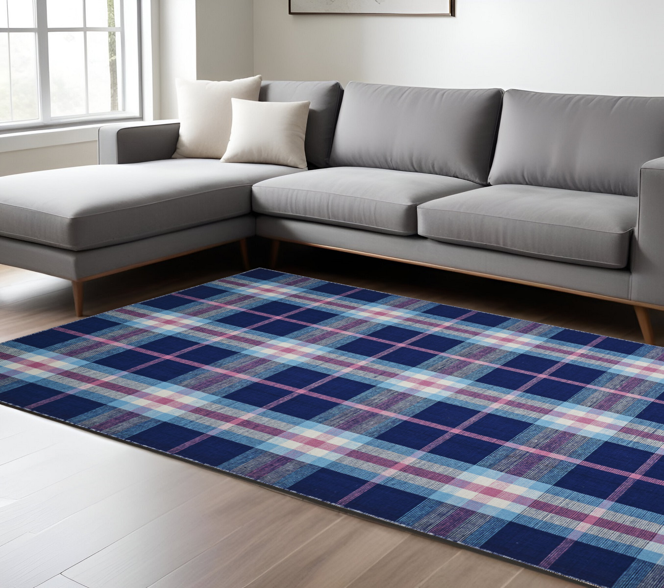 8" X 10" Blue and Pink Abstract Hand Woven Area Rug