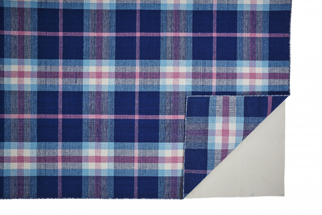 8" X 10" Blue and Pink Abstract Hand Woven Area Rug