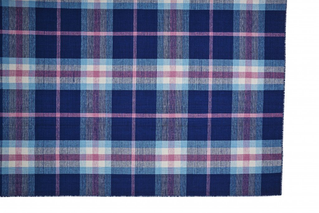 8" X 10" Blue and Pink Abstract Hand Woven Area Rug