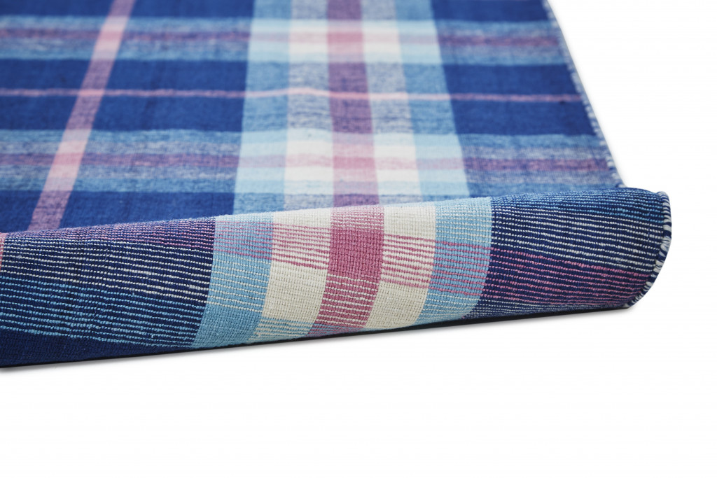8" X 10" Blue and Pink Abstract Hand Woven Area Rug