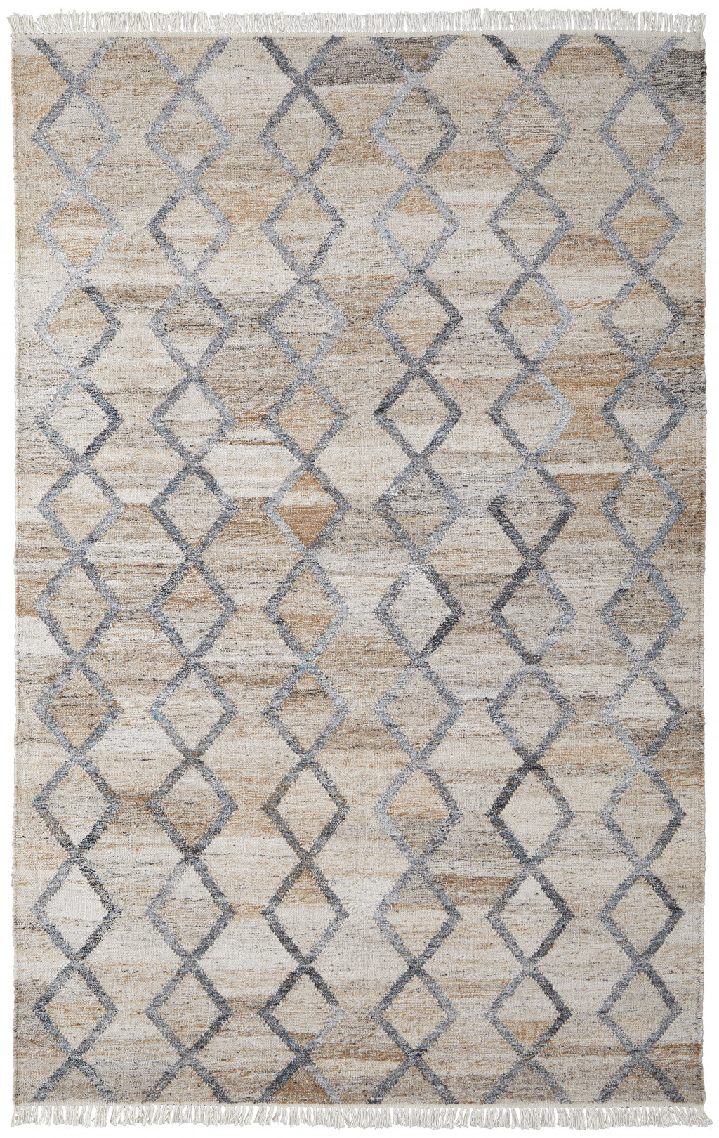 5' X 8' Gray Ivory And Tan Geometric Hand Woven Stain Resistant Area Rug With Fringe-512429-1