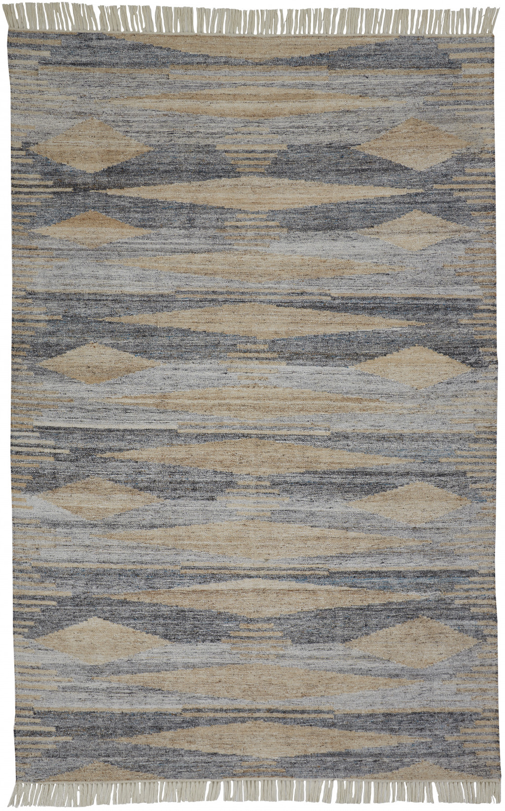5" X 8" Gray and Ivory Abstract Hand Woven Area Rug With Fringe