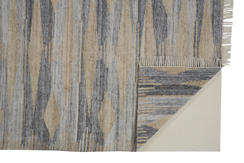 5" X 8" Gray and Ivory Abstract Hand Woven Area Rug With Fringe