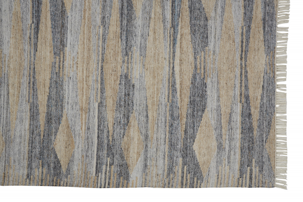 5" X 8" Gray and Ivory Abstract Hand Woven Area Rug With Fringe