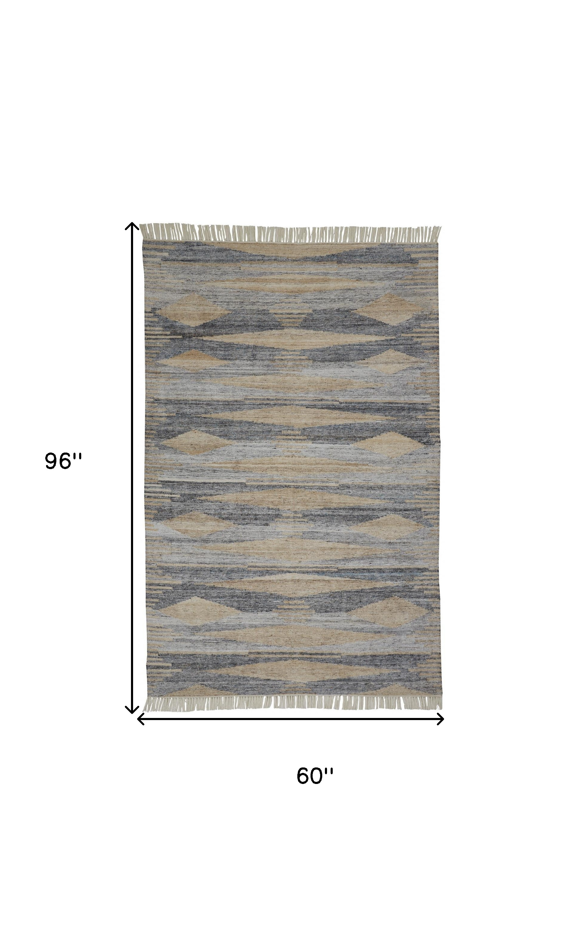 5" X 8" Gray and Ivory Abstract Hand Woven Area Rug With Fringe