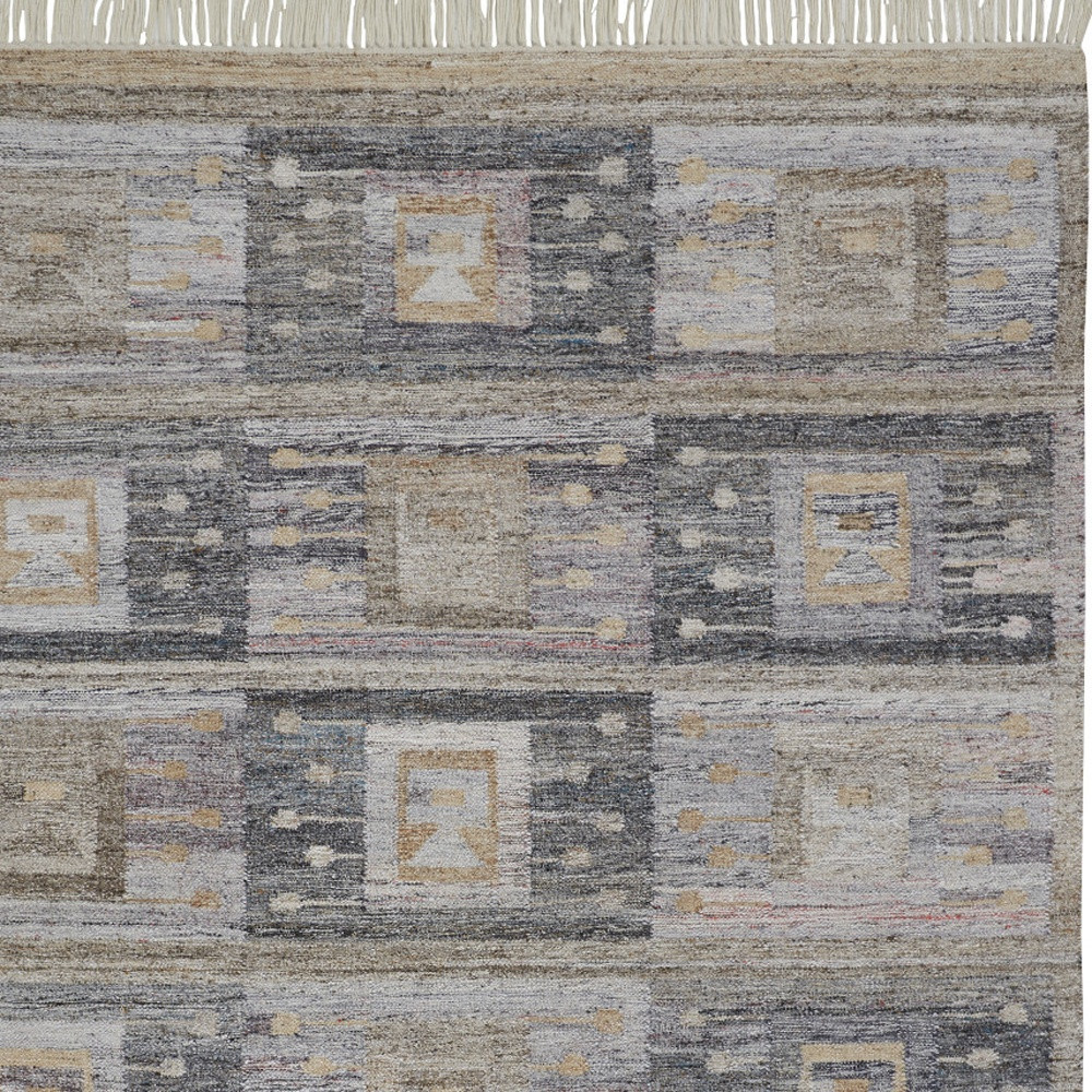 5" X 8" Gray Geometric Hand Woven Area Rug With Fringe