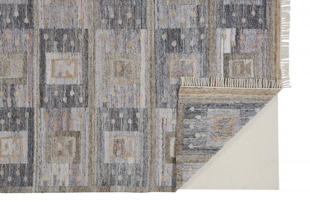 5" X 8" Gray Geometric Hand Woven Area Rug With Fringe