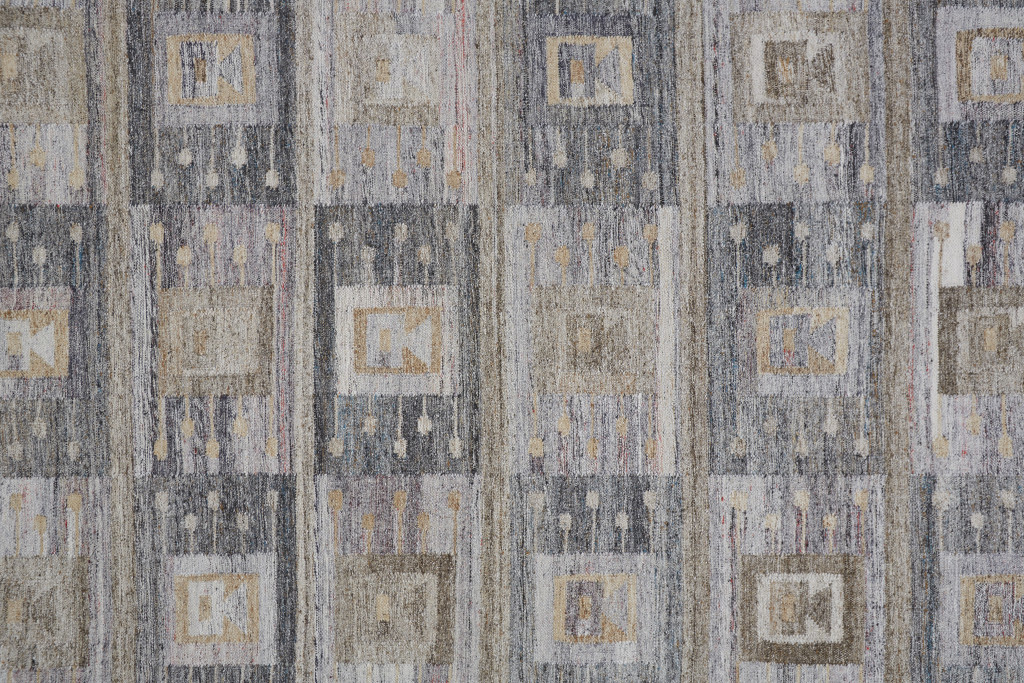 5" X 8" Gray Geometric Hand Woven Area Rug With Fringe