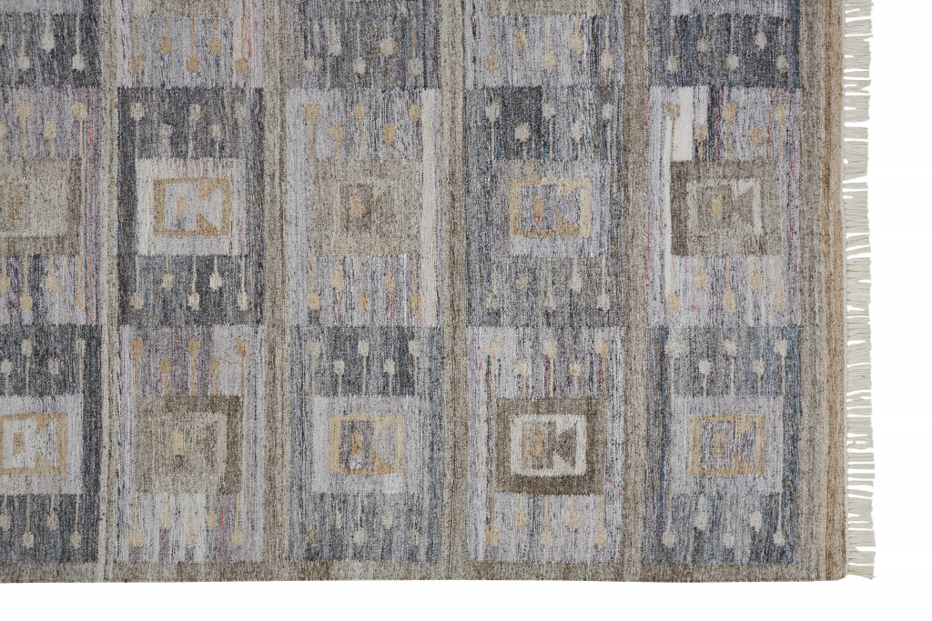 5" X 8" Gray Geometric Hand Woven Area Rug With Fringe