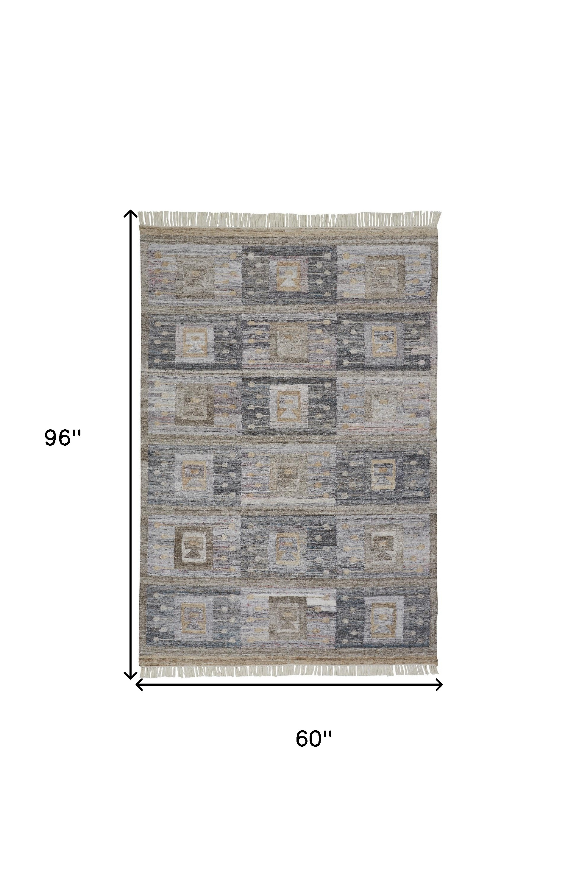 5" X 8" Gray Geometric Hand Woven Area Rug With Fringe