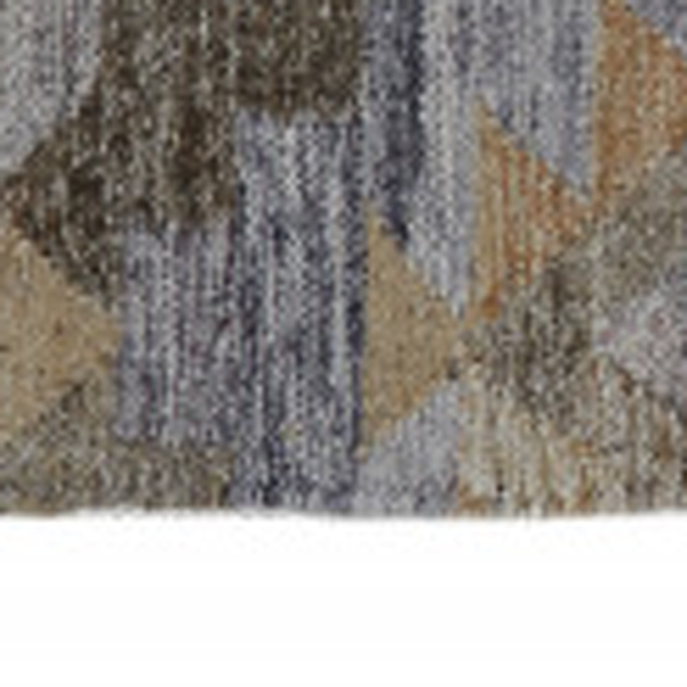 5" X 8" Gray and Blue Geometric Hand Woven Area Rug With Fringe