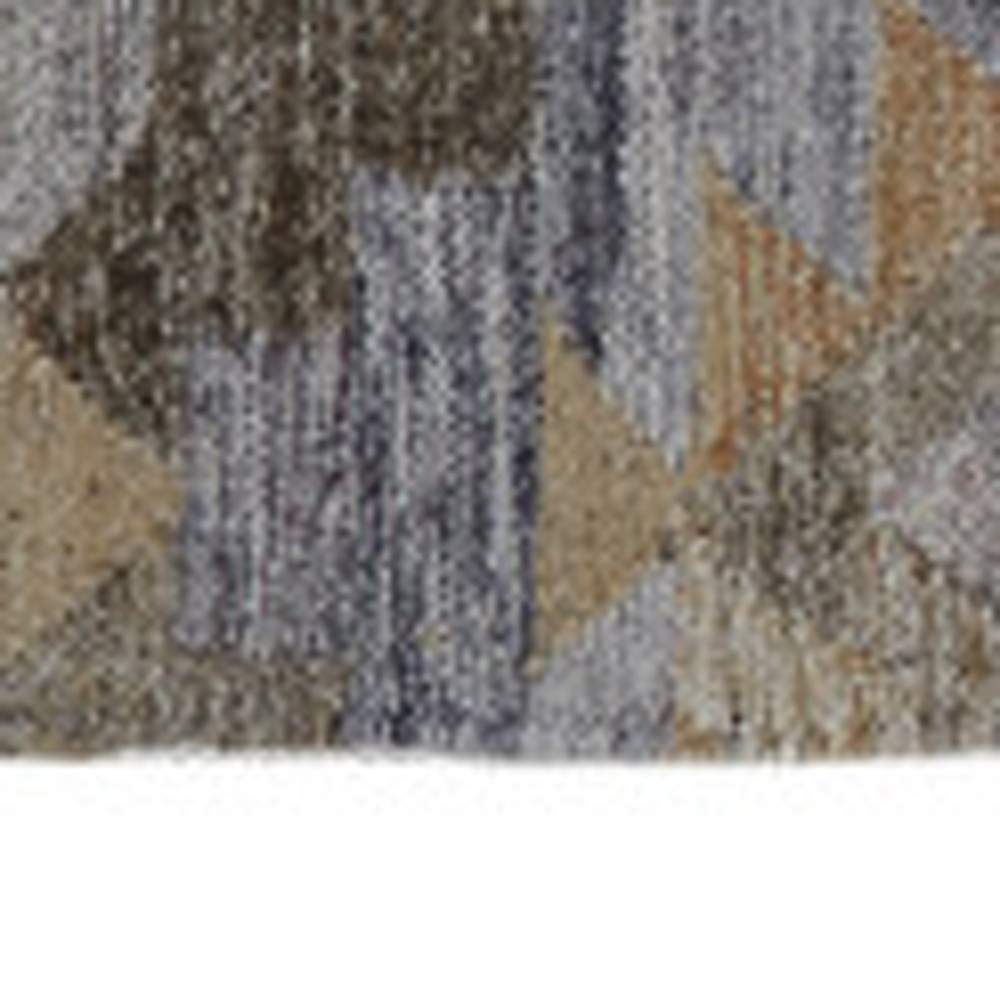 2" X 3" Taupe Gray And Blue Geometric Hand Woven Stain Resistant Area Rug With Fringe