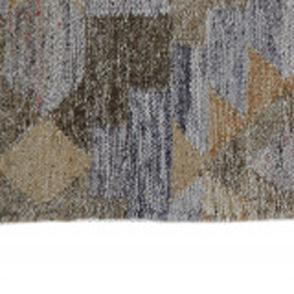 2" X 3" Taupe Gray And Blue Geometric Hand Woven Stain Resistant Area Rug With Fringe