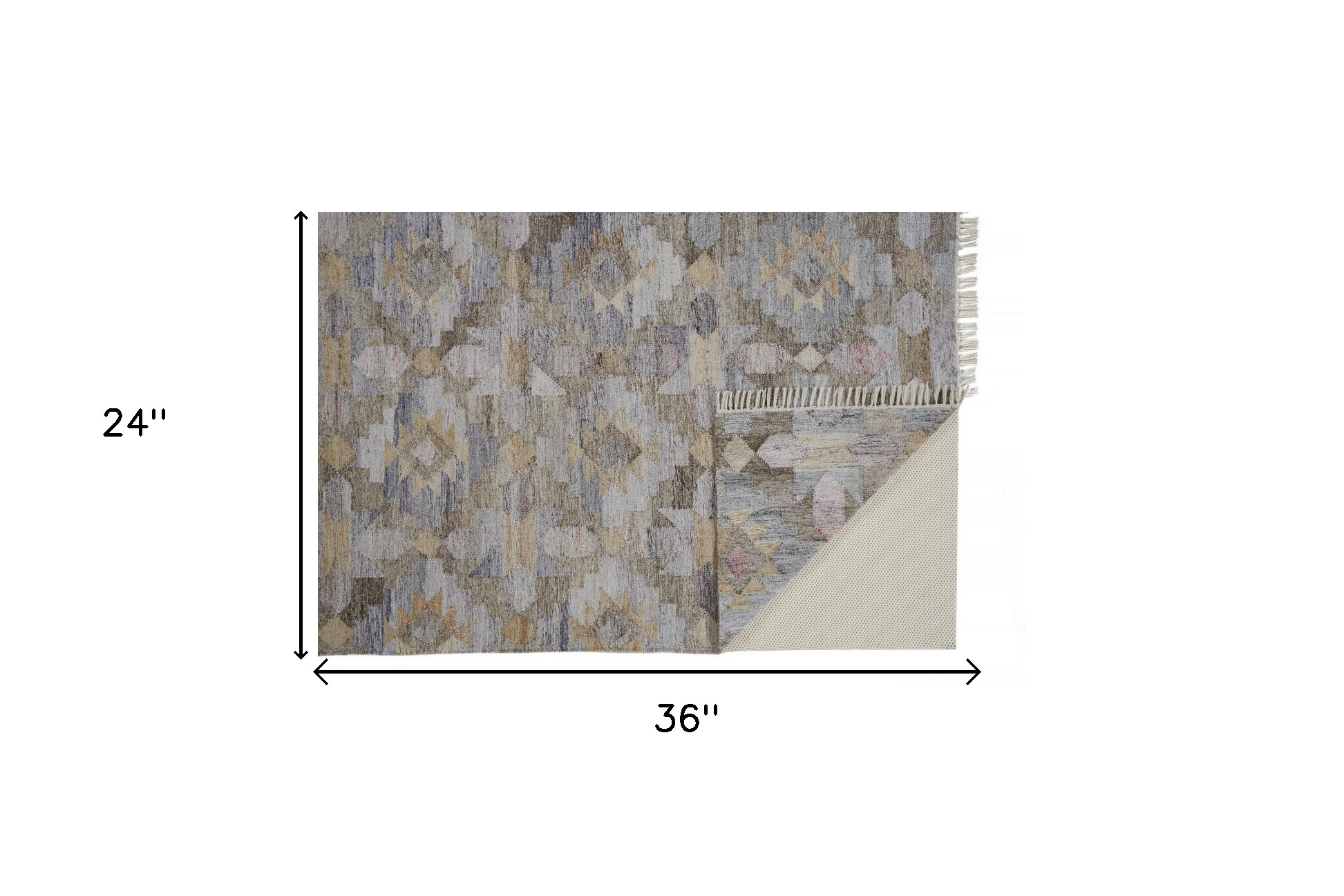 2" X 3" Taupe Gray And Blue Geometric Hand Woven Stain Resistant Area Rug With Fringe