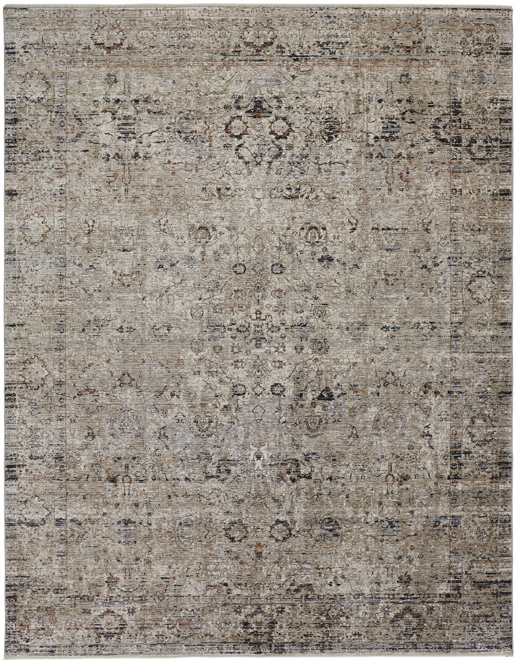 2" X 3" Taupe Ivory And Gray Abstract Distressed Area Rug With Fringe