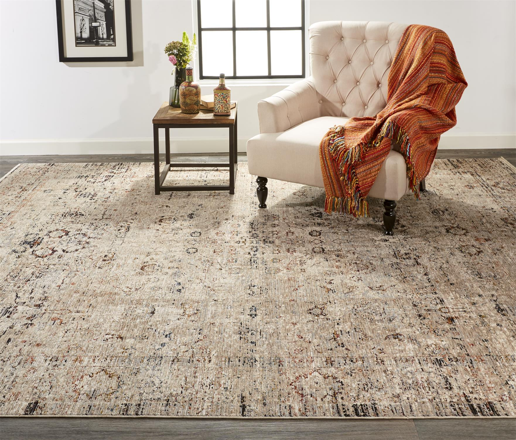 5" X 8" Taupe Ivory And Gray Abstract Distressed Area Rug With Fringe