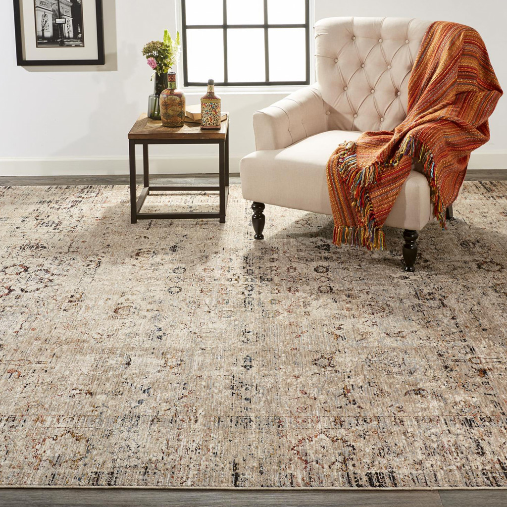 5" X 8" Taupe Ivory And Gray Abstract Distressed Area Rug With Fringe