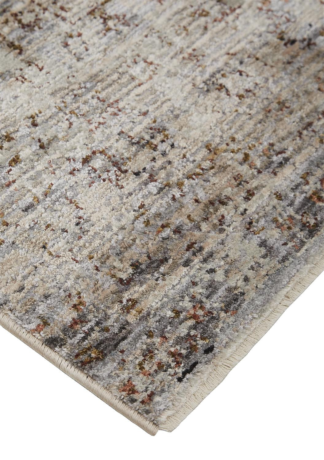 5" X 8" Taupe Ivory And Gray Abstract Distressed Area Rug With Fringe