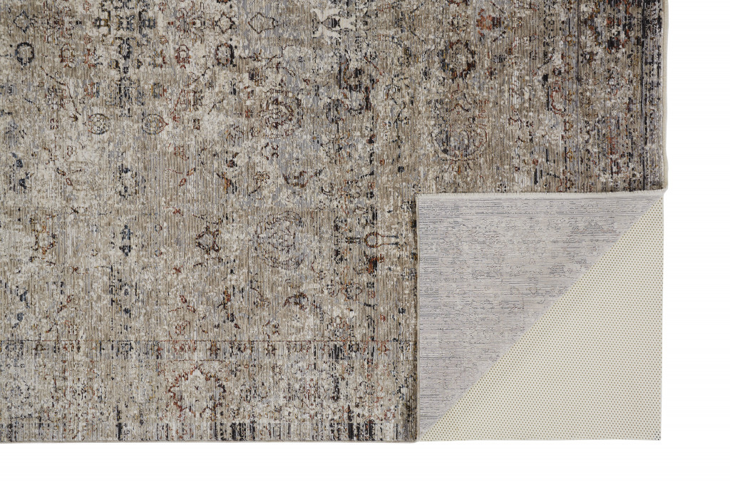 5" X 8" Taupe Ivory And Gray Abstract Distressed Area Rug With Fringe