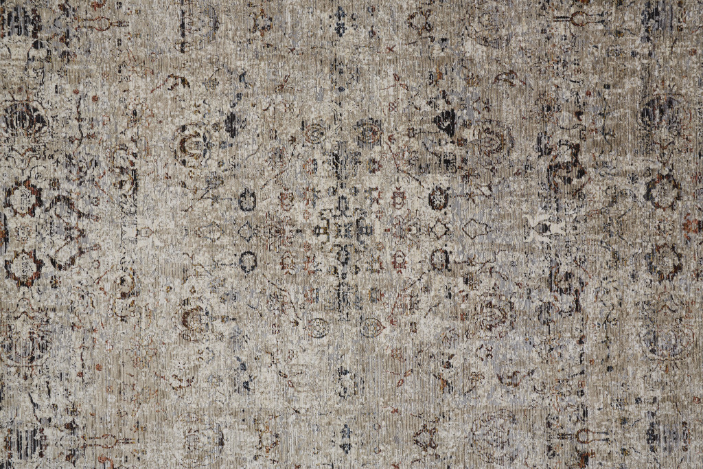 5" X 8" Taupe Ivory And Gray Abstract Distressed Area Rug With Fringe