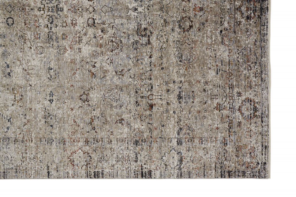 5" X 8" Taupe Ivory And Gray Abstract Distressed Area Rug With Fringe