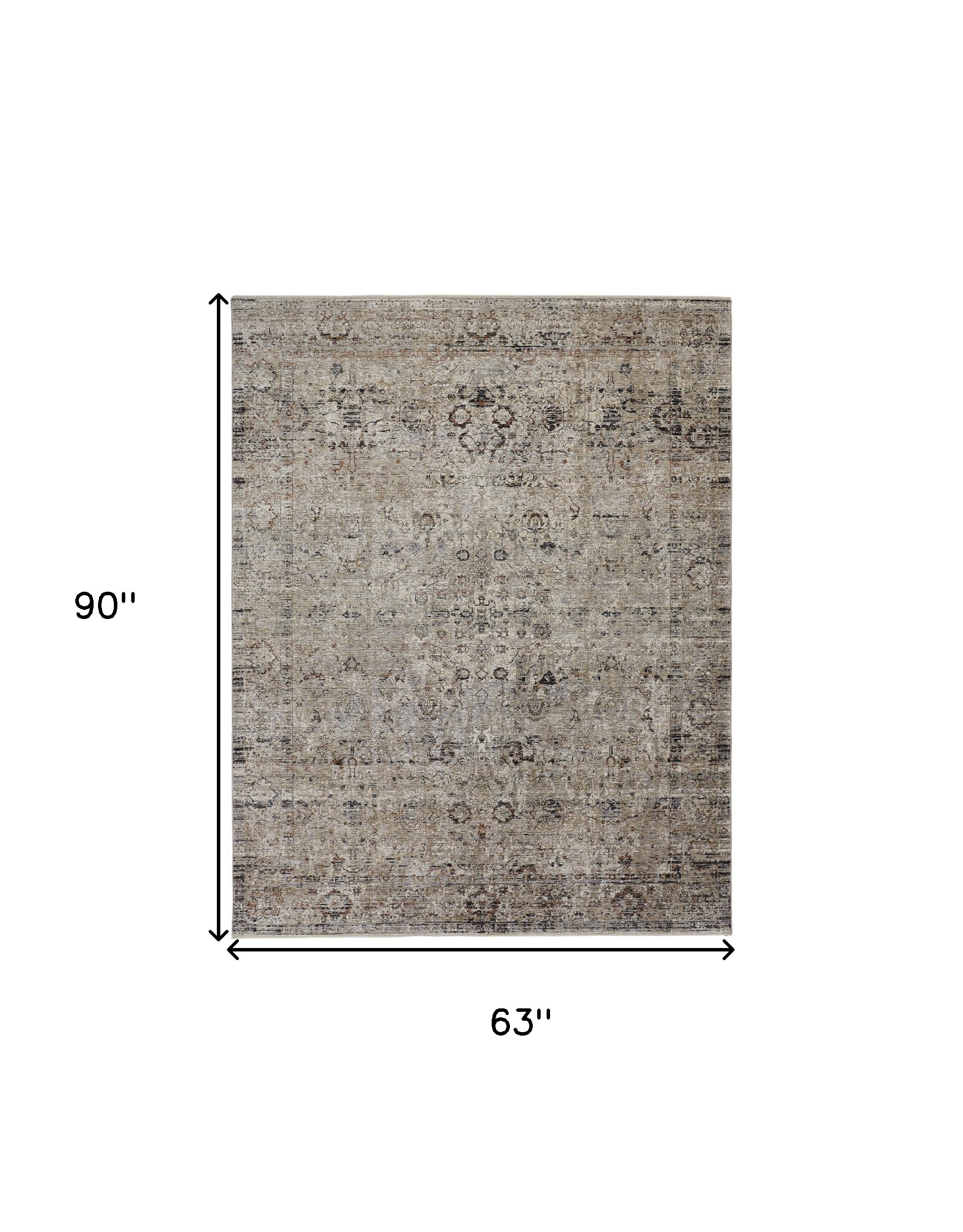 5" X 8" Taupe Ivory And Gray Abstract Distressed Area Rug With Fringe