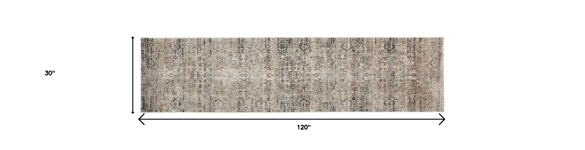 10" Taupe Ivory And Gray Abstract Distressed Runner Rug With Fringe