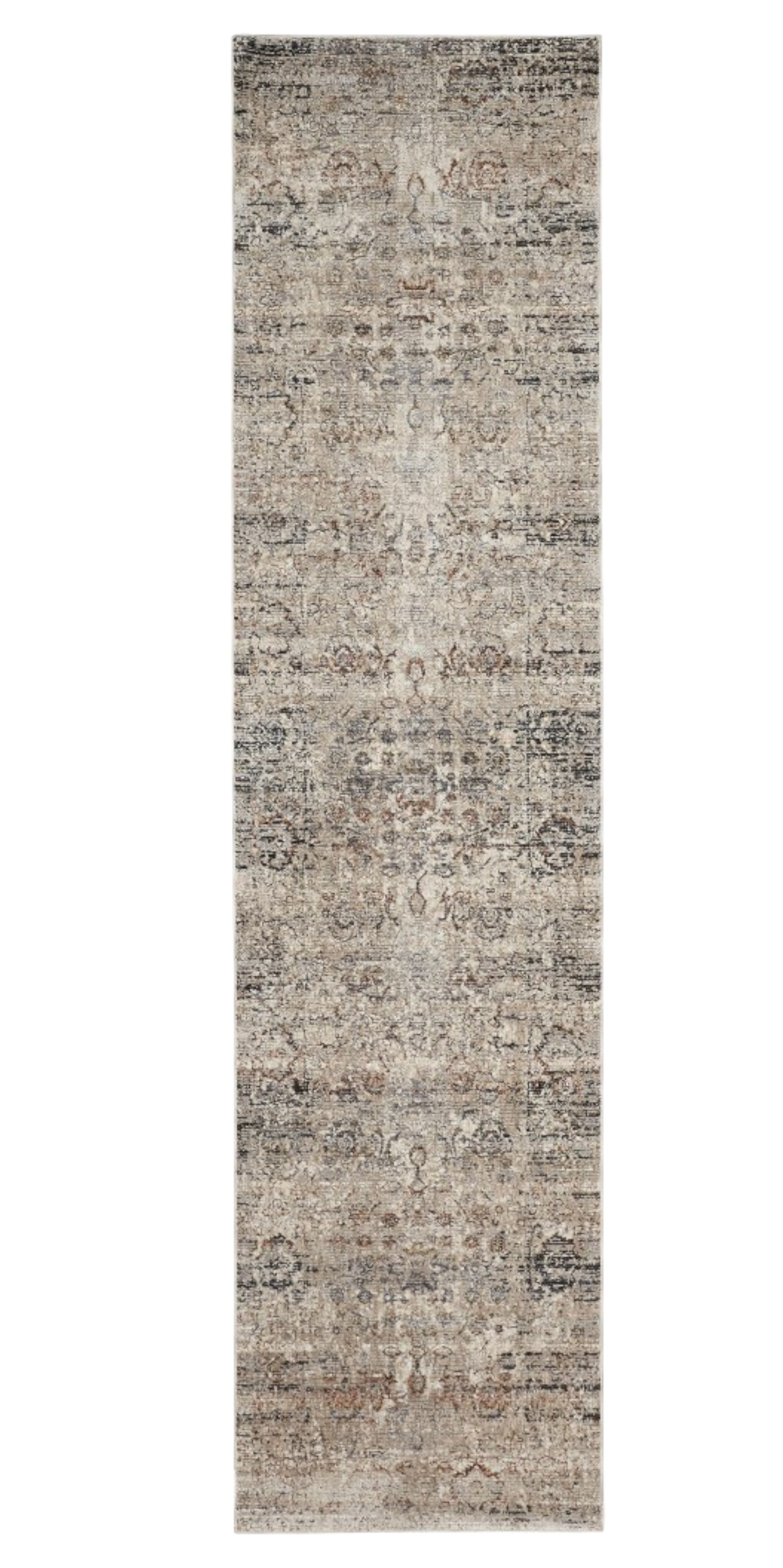 12" Taupe Ivory And Gray Abstract Distressed Runner Rug With Fringe