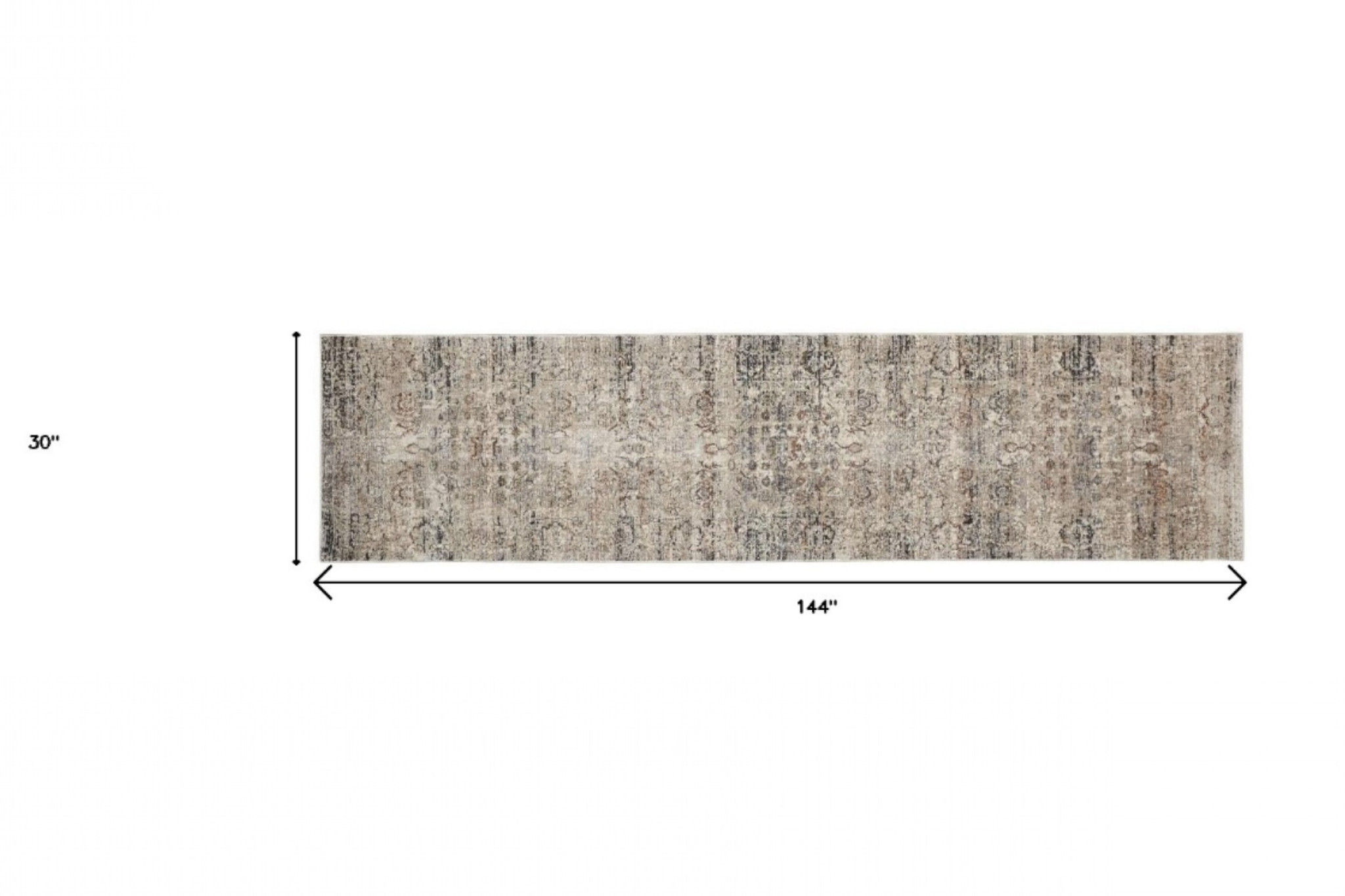 12" Taupe Ivory And Gray Abstract Distressed Runner Rug With Fringe