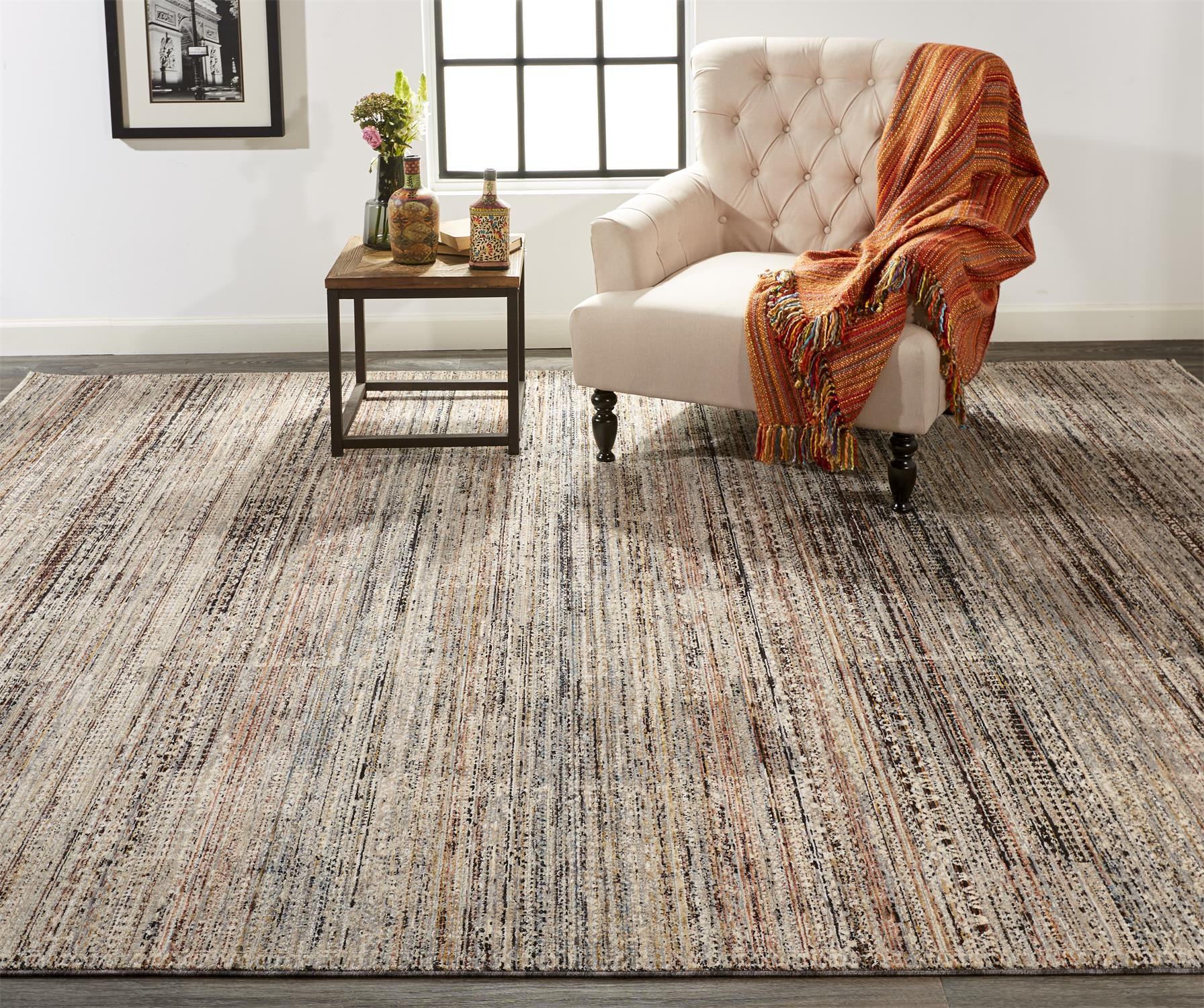 4" X 6" Ivory Gray And Black Abstract Distressed Area Rug With Fringe