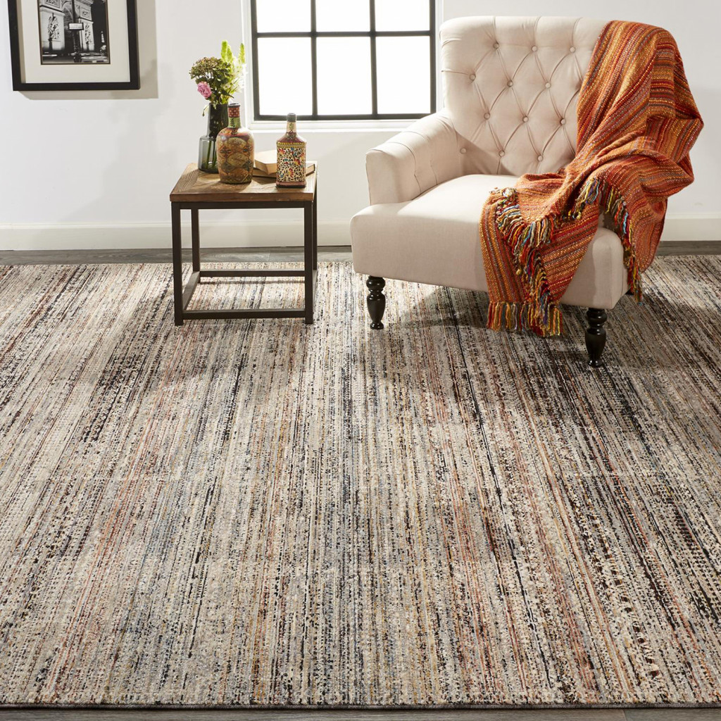 4" X 6" Ivory Gray And Black Abstract Distressed Area Rug With Fringe