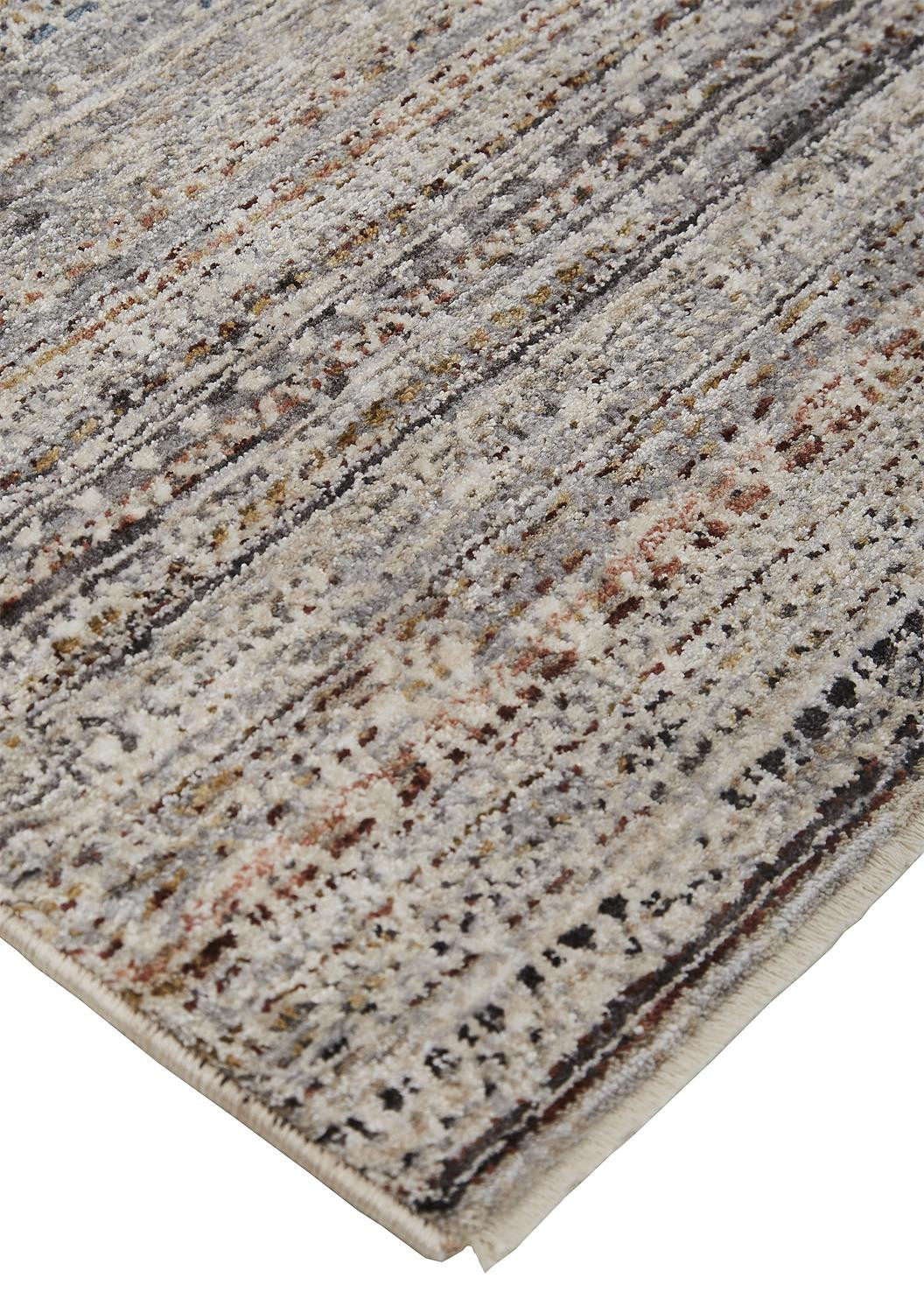 4" X 6" Ivory Gray And Black Abstract Distressed Area Rug With Fringe