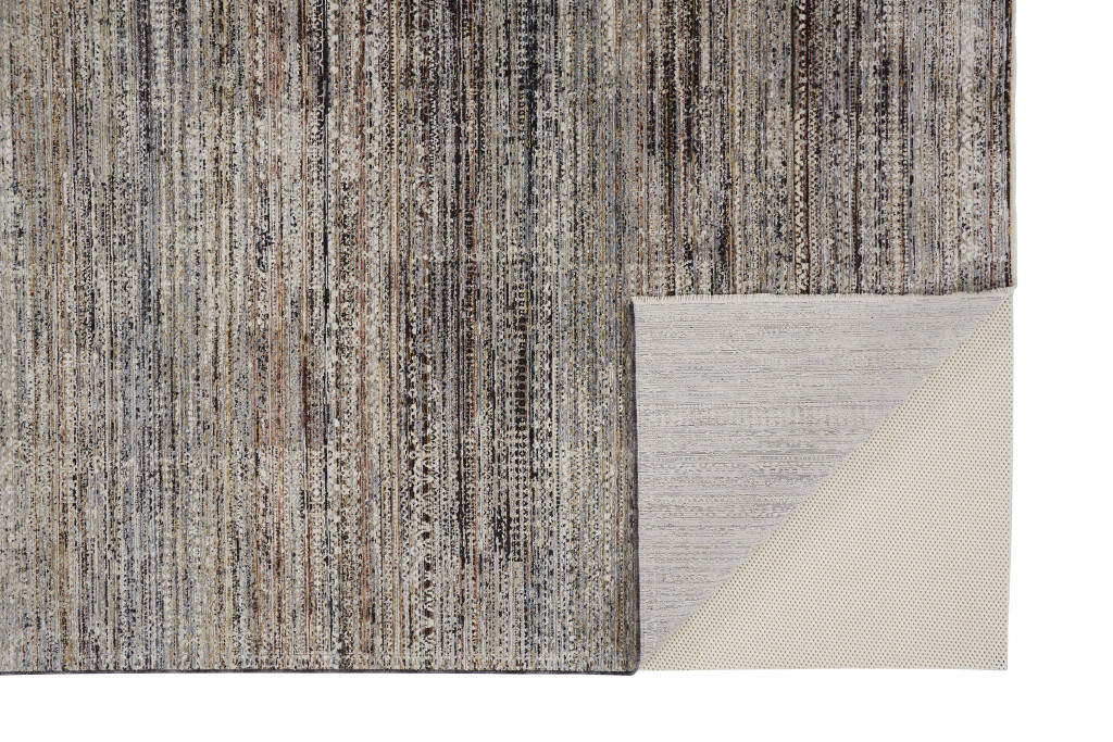 4" X 6" Ivory Gray And Black Abstract Distressed Area Rug With Fringe