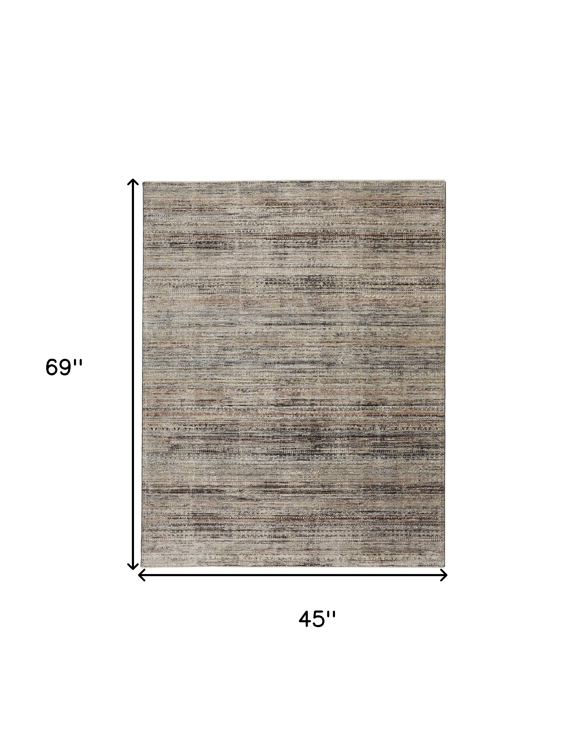 4" X 6" Ivory Gray And Black Abstract Distressed Area Rug With Fringe