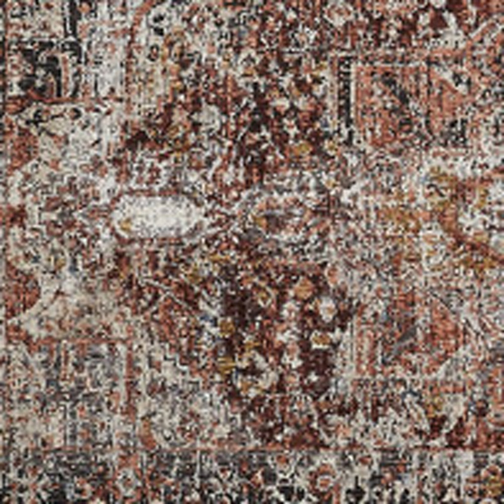 12" Red Ivory And Black Abstract Distressed Runner Rug With Fringe