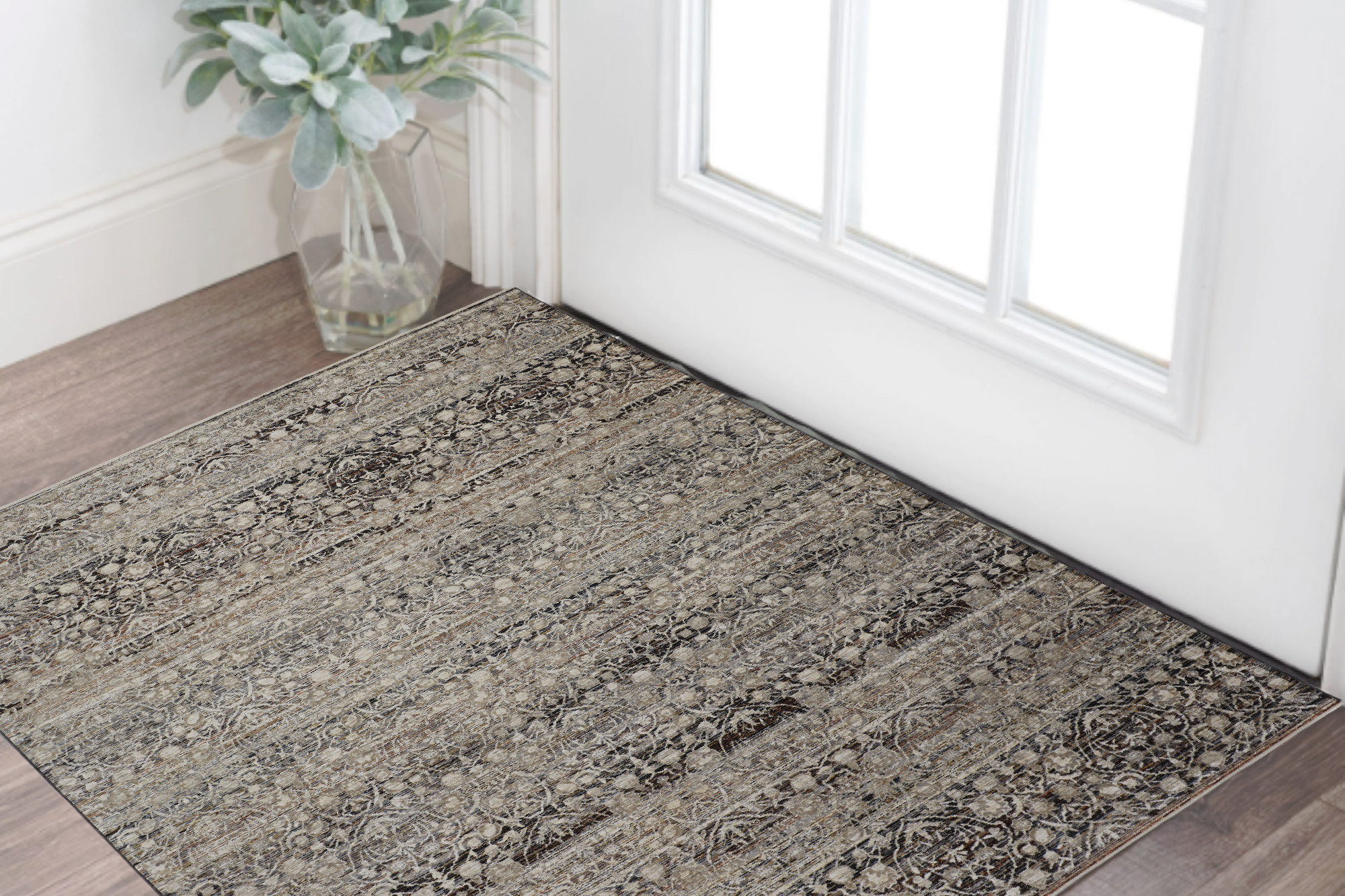 2" X 3" Gray Ivory And Tan Abstract Distressed Area Rug With Fringe